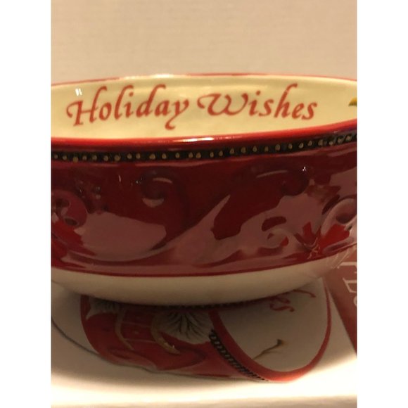 Fitz Floyd Damask Holiday Wishes Damask Holiday Sentiment Bowl NOS - Picture 2 of 4